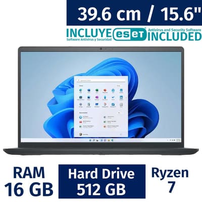 Dell 39.62 cm / 15.6" Inches Laptop AMD Ryzen 7 16 Gigabytes / 512 Gigabytes + ESET Antivirus