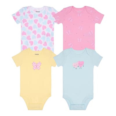 Pekkle Short-Sleeve Cotton Bodysuits for Girls 4 Units