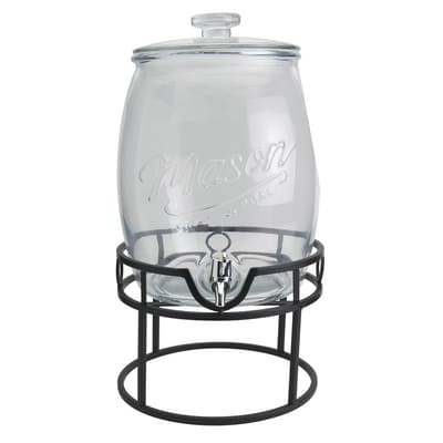 Mason Craft and More Glass Beverage Dispenser with Spigot and Elevated Iron Stand 10.5 L / 2.77 gal