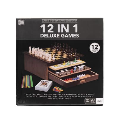 Games Hub 12-in-1 Wooden Classic Games Collection