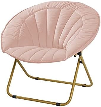 Urban Shop Lifestyle Velvet Channel Stitch Folding Saucer Lounge Chair, Blush with Gold Legs