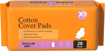 X9 Cotton Cover Period Pads with Wings, Regular Absorbency Daytime Sanitary Napkins, 240mm, 28 Count