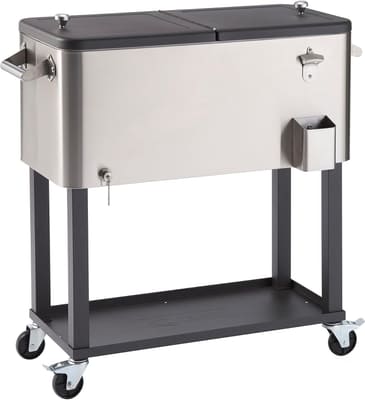 TRINITY Stainless Steel Beverage Cooler and Ice Chest with Wheels and Protective Cover