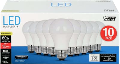 Feit Electric 9w LED Light Bulbs, 60w Equivalent, 800 Lumens Natural Day Light 5000K, 10 Pack