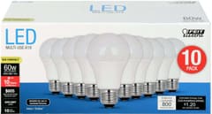 Feit Electric 9w LED Light Bulbs, 60w Equivalent, 800 Lumens Natural Day Light 5000K, 10 Pack