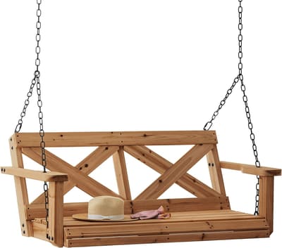 Backyard Discovery 55" Cedar Wood Farmhouse Outdoor Porch Swing Bench with Two-Person Seating, 600 Lbs