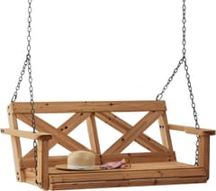 Backyard Discovery 55" Cedar Wood Farmhouse Outdoor Porch Swing Bench with Two-Person Seating, 600 Lbs