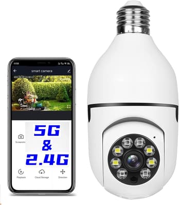 AONUOWE Light Bulb Security Camera 2.4GHz & Wireless WiFi Outdoor, 1080P Light Socket, Indoor, 1PC