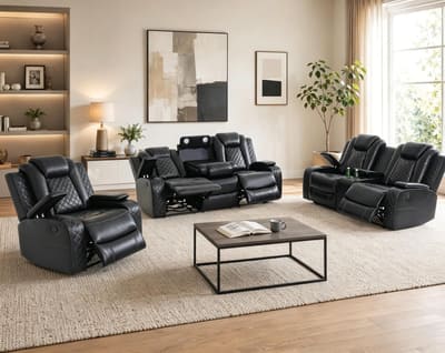 Seruancielo Power Recliner Sofa Set, Breathing Leather Reclining Couch Set, 3 Piece Living