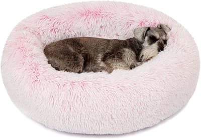 Friends Forever Donut Dog Bed Faux Fur Fluffy Calming Sofa For Medium Dogs, Soft & Plush Anti