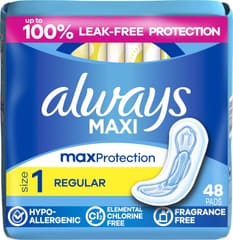 Always Maxi Feminine Pads Without Wings for Women, Size 1, Regular Absorbency, 48 Count