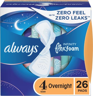 Always Discreet Infinity FlexFoam Pads for Women, Size 4, Overnight Absorbency, 28 Count, Bundle of 3