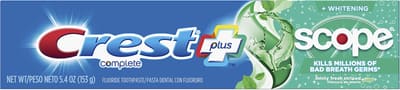 Crest + Scope Complete Whitening Toothpaste Minty Fresh oz, Mint, 5.4 Ounce, Bundle of 3