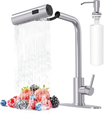 AVSIILE Kitchen Faucets with Pull Down Sprayer & Soap Dispenser, Brushed
