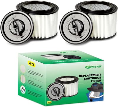 WHI-GN 2 Pack VFCF Cartridge Filters & Retainers for Vacmaster 4 Gallon Vacuums