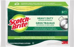 Scotch-Brite MMMHD3 Heavy Duty Scrub Sponge, Yellow & Green, 3 Per Pack, Bundle of 4