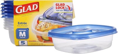 Glad GladWare Entree Food Storage Containers, Medium Square Holds 25 Ounces of Food, 5 Count, Bundle of 2