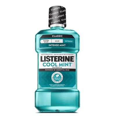 Listerine Cool Mint Antiseptic Mouthwash, Intense Mint, 33.8 fl. oz/1 L, Bundle of 3