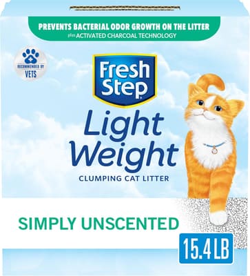 Fresh Step Simply Unscented Light Weight Clumping Litter, Fresh Step Unscented Cat Litter, 15.4 lb, Bundle of 3