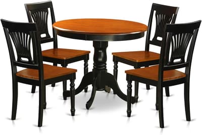 East West Furniture ANPL5-BLK-W 5 Piece Kitchen Table & Chairs Set Includes a Round Dining