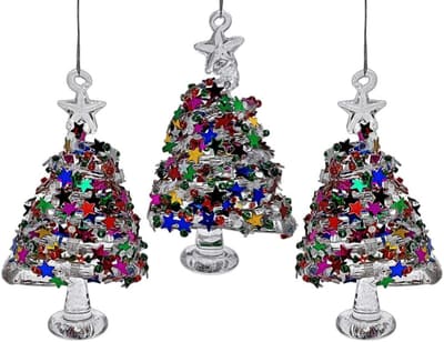BANBERRY DESIGNS Christmas Tree Ornaments Set of 3, Glittered Glass Tree Ornaments with Raised, Bundle of 2