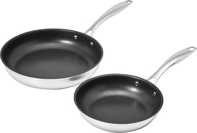 2-Piece Non-Stick Stainless Steel Fry Pan Set, Oven Safe, Induction Compatible