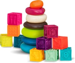 B. toys Baby Blocks & Stacking, One Two Squeeze Stacking Set, Sort & Stack, Bundle of 2