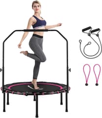 SONGMICS 40 Inches Mini Fitness Trampoline, Fitness Rebounder with Adjustable Handrail, 264.6 lb
