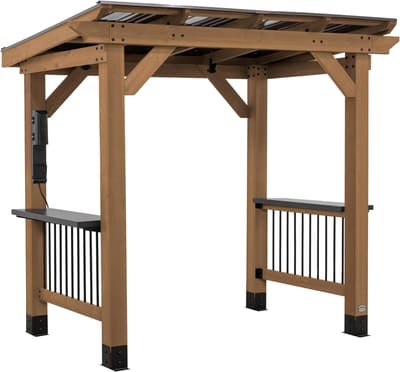 Backyard Discovery Saxony 8' x 5' Cedar Wood BBQ Grill Gazebo Pavilion with Hardtop Galvanized