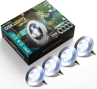 Bell+Howell Swivel Disk Lights Deluxe Set of 4 Inground Solar Lights with 8 LED Bulbs Solar, Bundle of 2