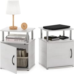 Furinno Jaya 2-Tier Side Table Set of 2, with Door Cabinet, White Oak