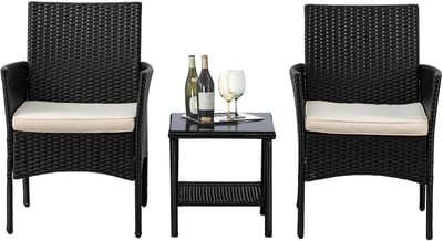 24/7 Shop at Home Amaryllis 3-Piece Patio Chair Bistro Set, Outdoor Rattan Chairs Wicker