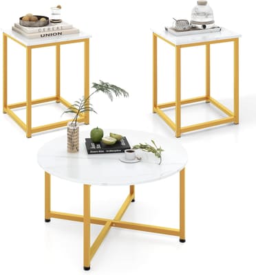 GIANTEX Round Nesting Table Set of 3, Wood Living Room Table Set, White