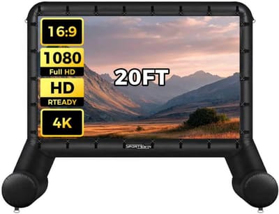 SPORTSWIN 20FT Inflatable Outdoor Movie Screen, Blow up Projector Screen Outdoor with air
