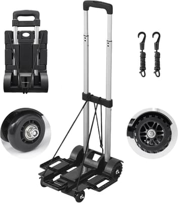 ToMaFu Small Lightweight Aluminum Folding Hand Truck, 4 Wheels Portable Luggage Cart
