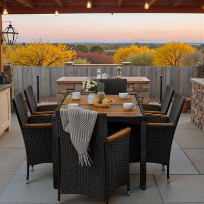 Greesum 7-Piece Outdoor Patio Dining Set PE Rattan & Acacia Wood (Black)