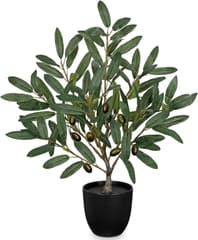 Briful Small Olive Trees Artificial Decor with Black Palstic Pot, Bundle of 2