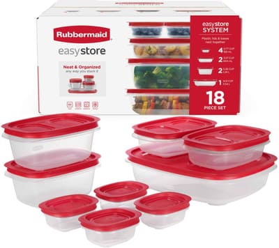 Rubbermaid EasyStore Large Containers, 18-Piece Set, Food Storage Containers with Lids