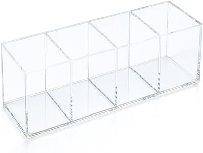 elysolpluv Clear Acrylic 4-Compartment Organizer Box, Large (8.7" × 3.0" × 3.7"), Bundle of 2