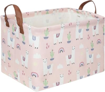 FXOCSHE FXOLCSHE Rectangular Pink Alpaca Basket,Collapsible waterproof nursery laundry, Bundle of 3