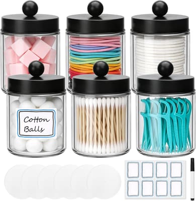 Accguan 6Pack Apothecary Jars Bathroom Vanity Storage Organizer Set, Bundle of 2