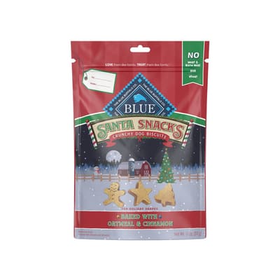 PET FOOD, DOG SANTA BISCUIT TREATS BLUE BUFFA 4/11OZ
