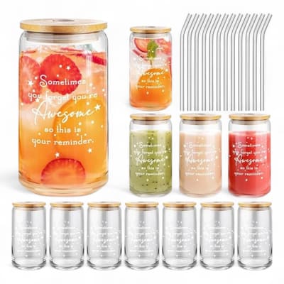 CONTAINER, CUP GLASS W /LID & STRAW APPRECIATION NUANCHU 12/