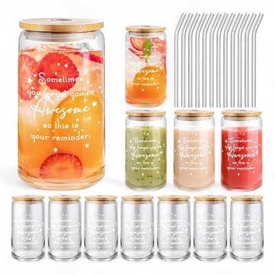 CONTAINER, CUP GLASS W/ LID & STRAW BEST TEAM LEMOSAE 16/1CT