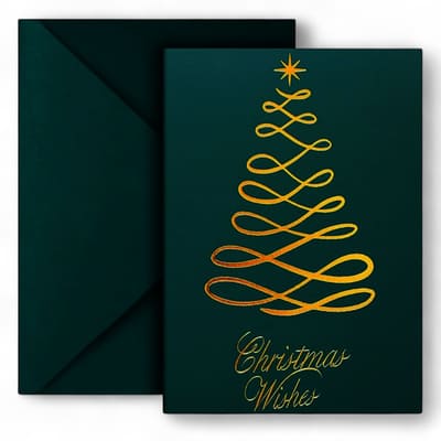 STATIONARY, CARD GREEN CHRISTMAS TREE WITH GOLD FOILAGE CHOL